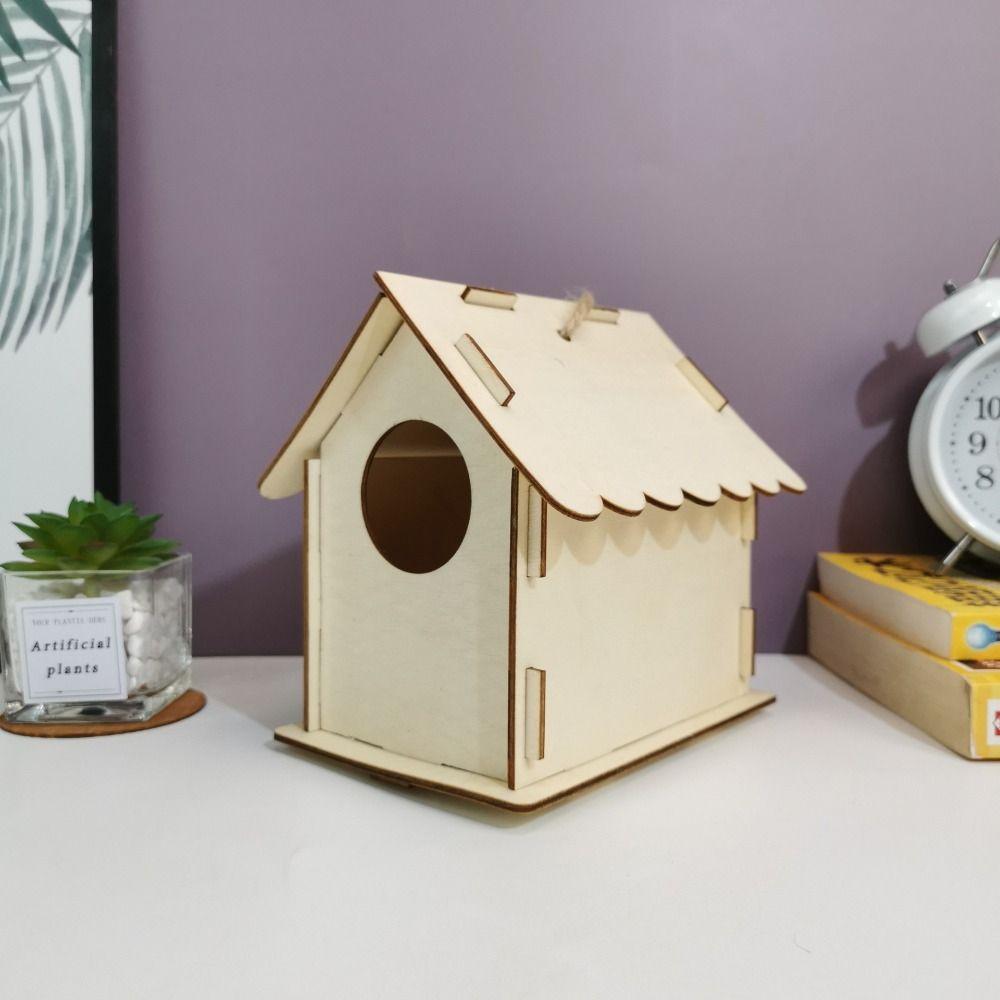 3pcs Bird Villas Wooden Bird Nest Creative Cartoon Bird Cage Minimalist DIY Bird House Wild Pigeons