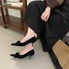 2025 Autumn New Pointed Suede Bow Retro High Heels Women's Fashion Thin Heel Commuter Shoes