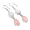 Natürlicher Rosenquarz, Mondstein 925er Sterlingsilber Schmuck Ohrring 2,17" AEE-11318