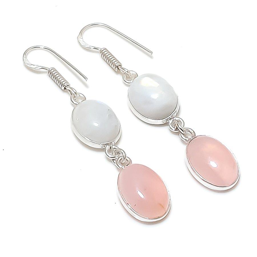 Natural Rose Quartz, Moonstone 925 Sterling Silver Jewelry Earring 2.17" AEE-11318