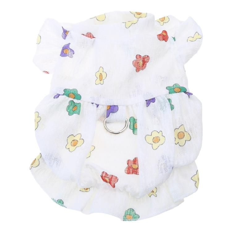 Dog Dress with Flower Decors Dog Ruffle Sleeve Skirt Summer Wedding Dresses L