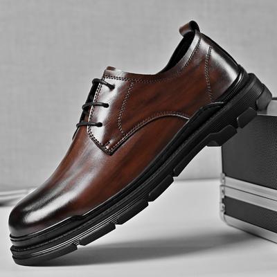 Mocasines británicos de cuero para hombre con cordones zapatos casuales de negocios de cuero brillante suelas de neumático antideslizantes zapatos de vestir zapatos de punta redonda para hombre