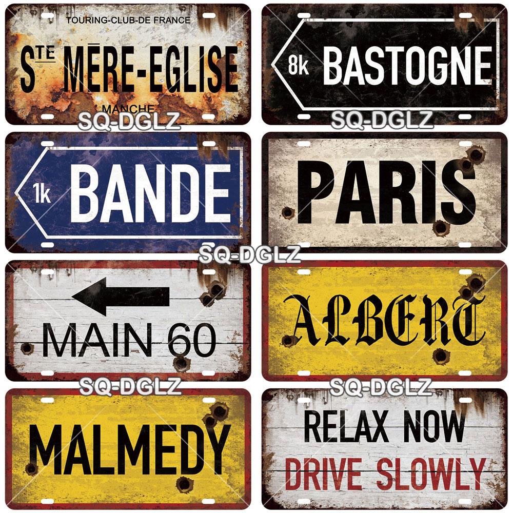 SQ-DGLZ Paris Bangde Road 15x30cm Plate Warning Tin Sign State Wall Decoration Metal Sign Home Decor Painting Plaques Art Poster