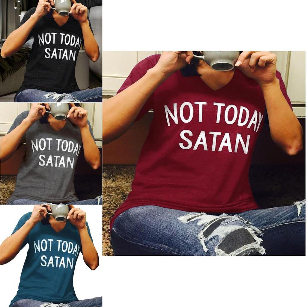 Stylish Women Not Today Satan Tee Comfortable Casual Short Sleeve V-neck Top