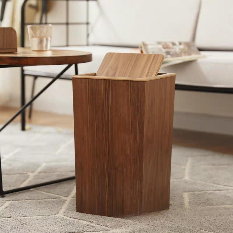 Narrow Space Wooden Trash Can, Right Angle Japanese Style Waste Bin, Slim Storage Basket for Living Room Kitchen