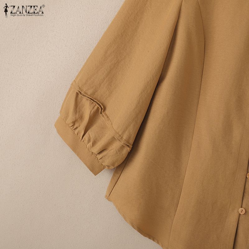 ZANZEA Women Casual Round Neck Solid Color 3/4 Sleeve Blouse