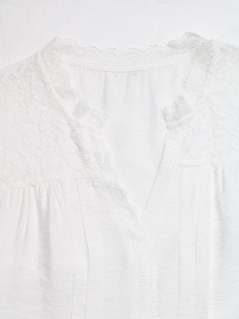 Europe Summer 2026 White V-Neck Puff Sleeve Lace Spliced Top for Women