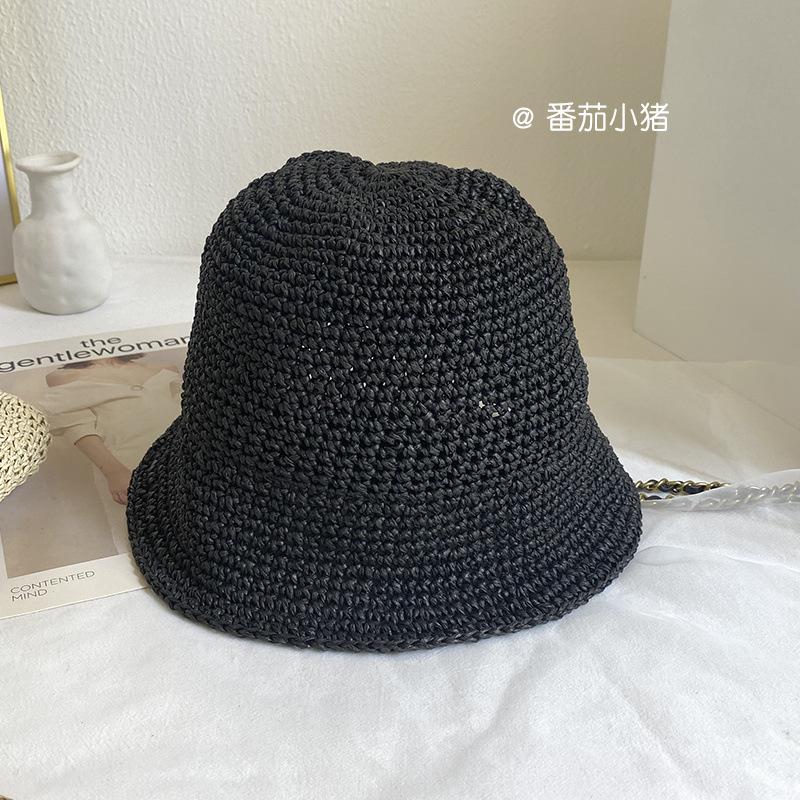 Handmade bucket straw hat women's woven versatile basin hat summer sunshade sunscreen bucket hat foldable sun hat