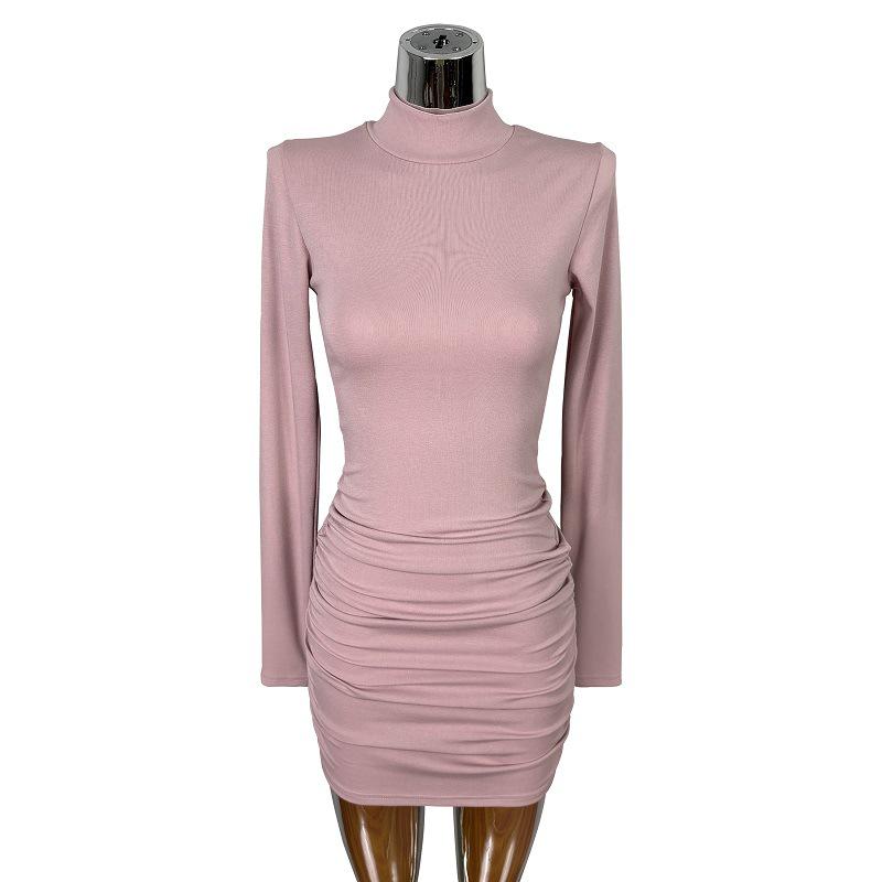 Dongdaemun Elegant Pleated Bodycon Long-Sleeve Dress - Sexy Slim-Fit for Women