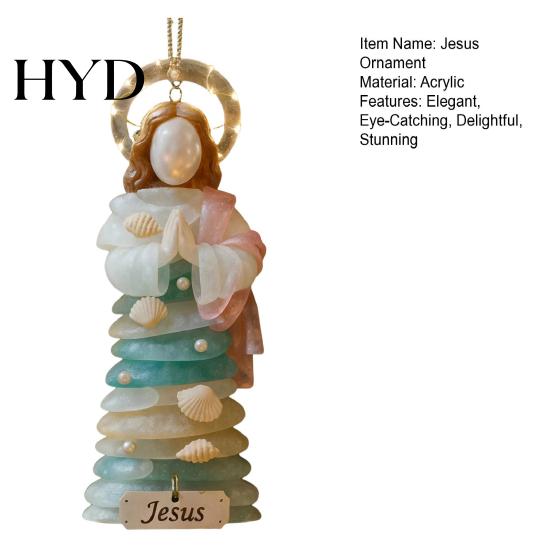 Religious Christmas Decor Sea Glass Jesus Ornament Handmade Hanging Decoration Christian Holiday Coastal Nativity Tree for