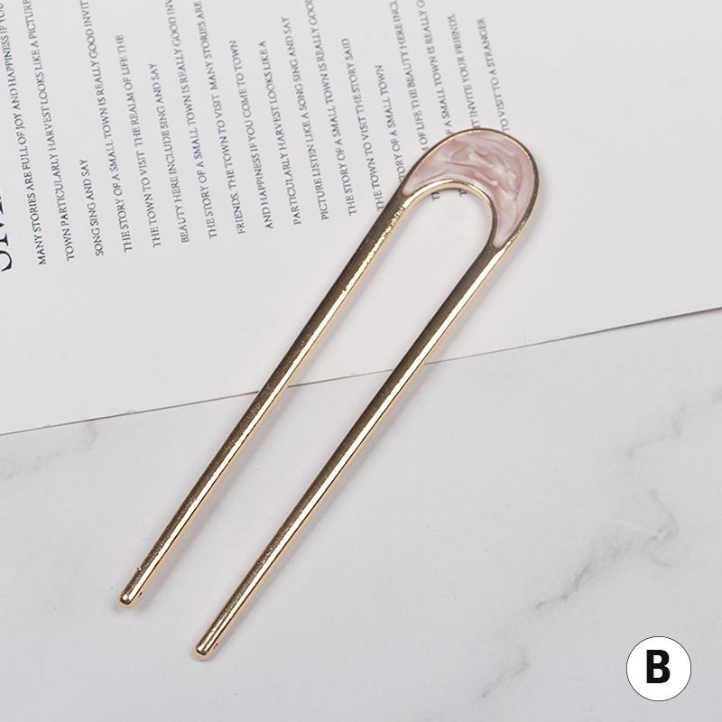 Metal U Shape Hair Stick Women Elegant Shell Enamel Hairpin Female Headwear