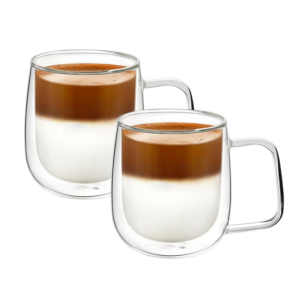 VKCHEF Glass for or with Set of Ideal for Office or Home Gift Double-Wall Cups, 360ml, Double-Walled, Heat-Resistant Glass, Insulated, Tea, Coffee,