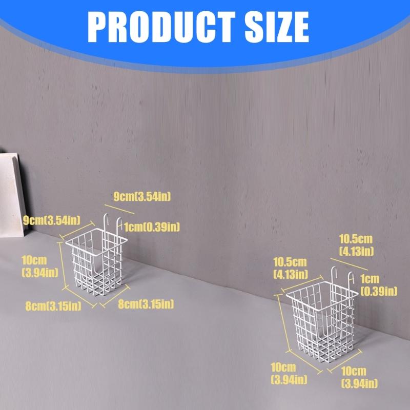Pack of 2 White Iron Wire Storage Baskets With Double Hook For Versatile Home Organization In Kitchen Bathroom Office