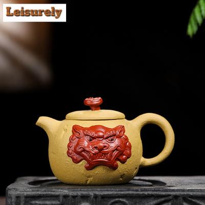 320ml Handgefertigte Yixing Lila Ton Teekannen Handgefertigter Löwentopf Rohe Erzabschnitt Schlammkessel Chinesisches Zisha Teeset Trinkgeschirr Sammlung