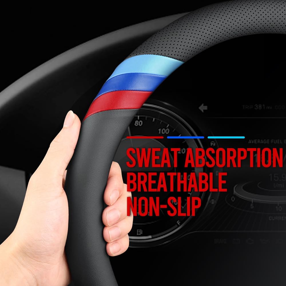 Nappa Leather Slim Stylish Steering Wheel Cover For BMW Steering Wheel Cover Interior Conversion (Black)