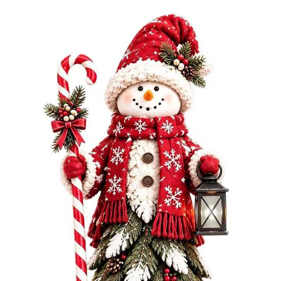 Christmas Snowman Figurines Figurine, Resin Tabletop Decoration with Hat Scarf Pine Handcrafted Snowmen Branches, Holiday Winter Decor for Home Mantel
