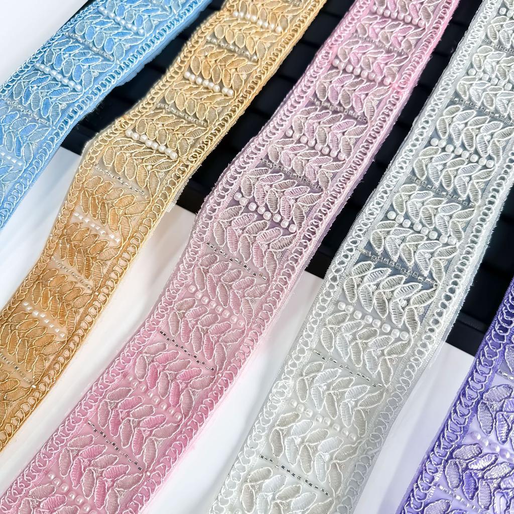 5.5Cm New Chinese Exotic Handmade Bead Embroidery Barcode Strand Diy Hanfu Cuff Accessories Edge Lace Accessories