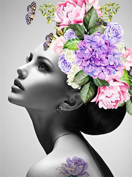 Diamant Stickerei Frau Porträt Neue Ankunft Malerei Blume Mosaik Schmetterling Bild Strass Dekor Für Home