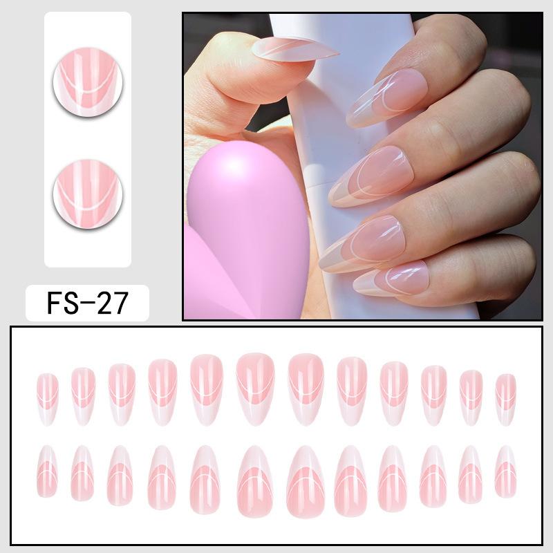 24 Pcs Nude Acrylic Press On Nail Art Short Medium Cheap Artificial Nails Simple White Black French Tips Fake Nails Set For Glue