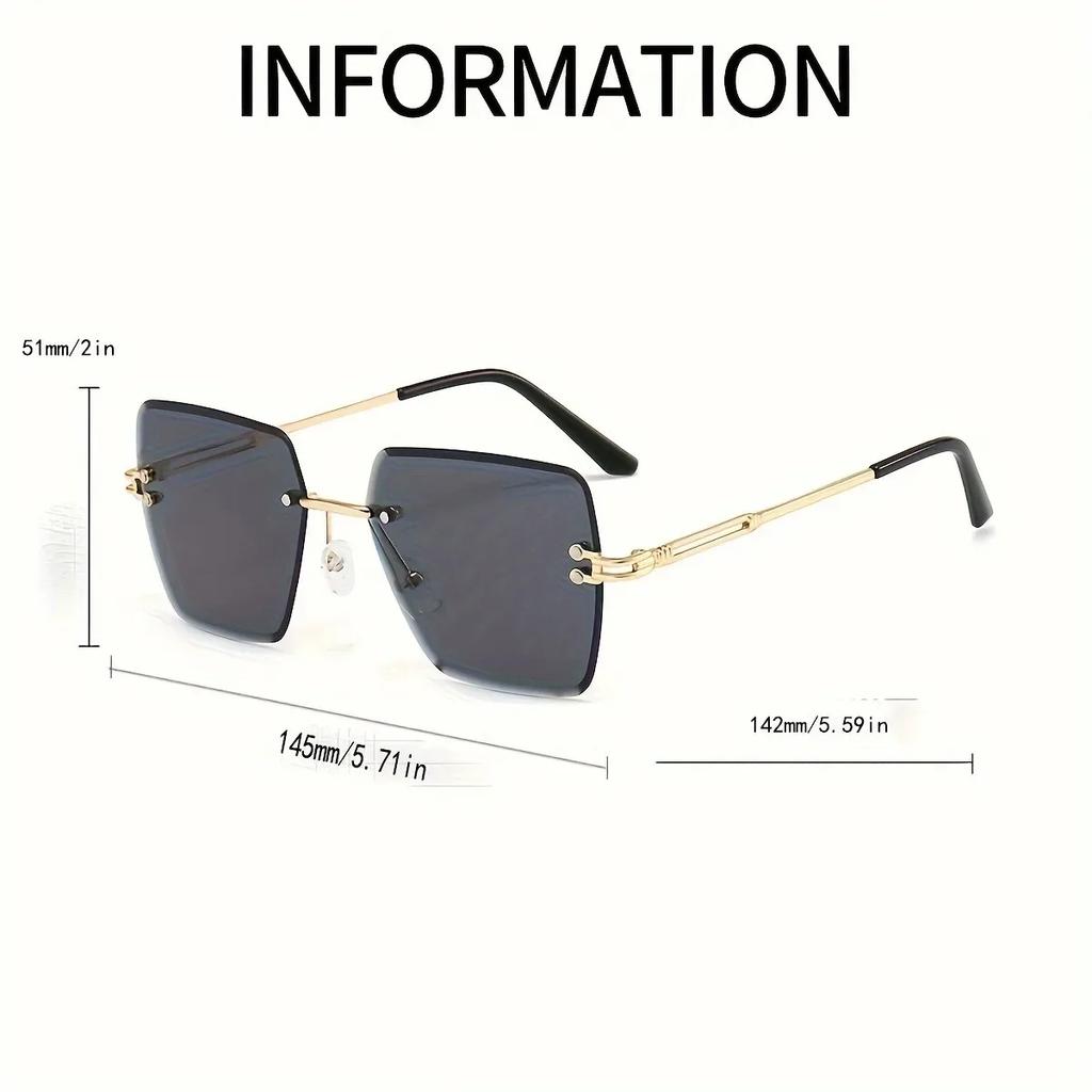 Square Rimless Sunglasses Fashion Glasses For Women Men Summer Gradient Sun Shades For Vacation Beach Travel