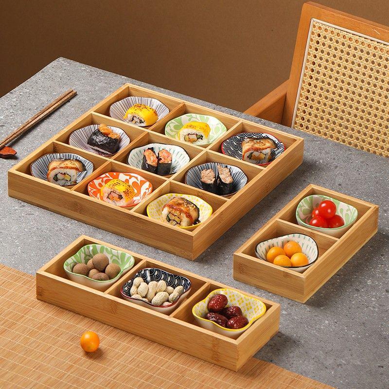 Bamboo Nine-Compartment Snack Tray for Dried Fruits and Hot Pot Side Dishes