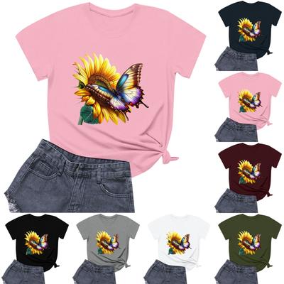 Damenmode Bedrucktes Rundhals Kurzarm Freizeit T-Shirt Top