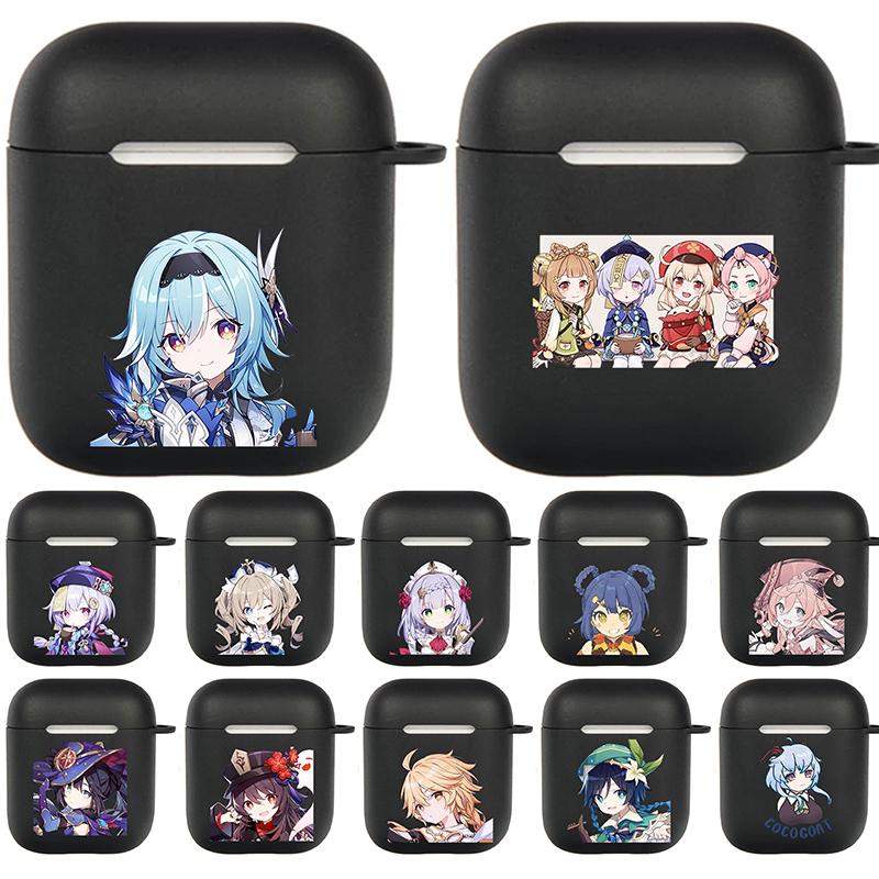 

Genshin Impact аниме чехол для наушников для Airpods 2 1 мягкий черный японский аниме беспроводной Bluetooth чехол для наушников мультяшный чехол