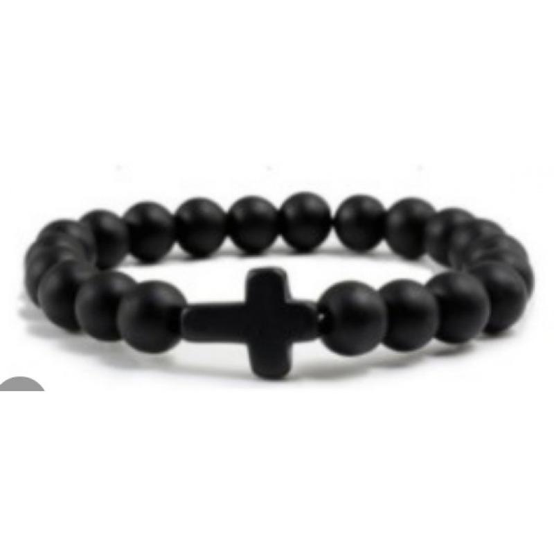 Black Frosted Beads Bracelet with Tiger Eye and Turquoise Stones