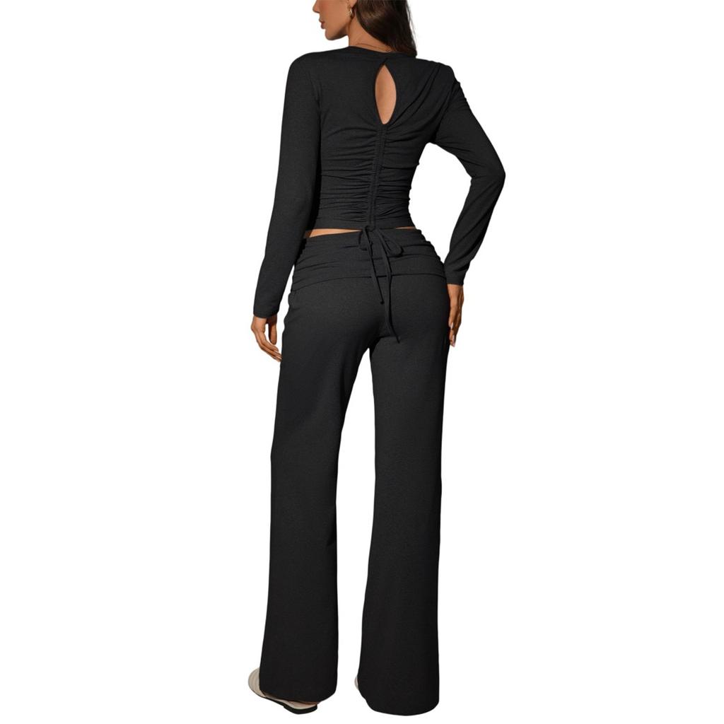 Dámský vypasovaný dvoudílný sexy dlouhý kalhotový módní ležérní set