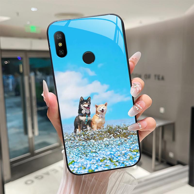 Beautiful Flower Cute Cartoon Cats Case For Xiaomi Mi A2 / Mi A2 Lite Tempered Glass Phone Case Protective Back Cover Hard Shell