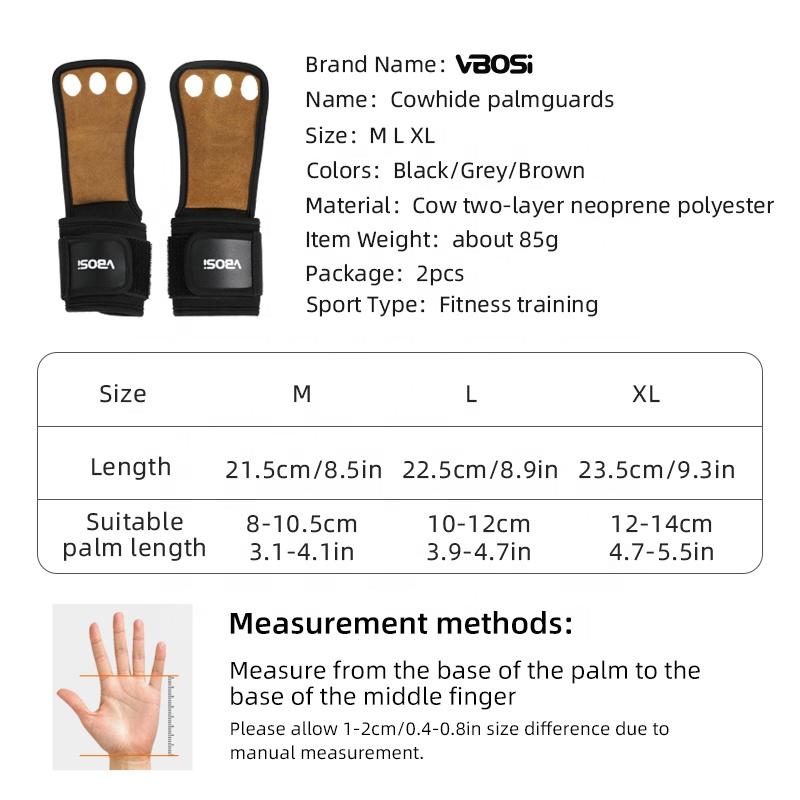 Vbosi 3304 Professional 3-Layer Cowhide Palm Guards for Sports CrossFit Weightlifting Gym Cycling Breathable Adjustable Wrist