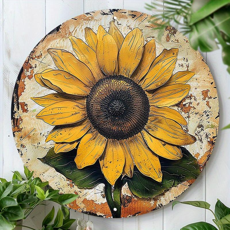 Vintage Sonnenblumenkranz Metall Wandkunst Dekor - Wasserdicht, Langlebig und Einfach zu Installieren Aluminium, Vorgebohrte Löcher Dekoration