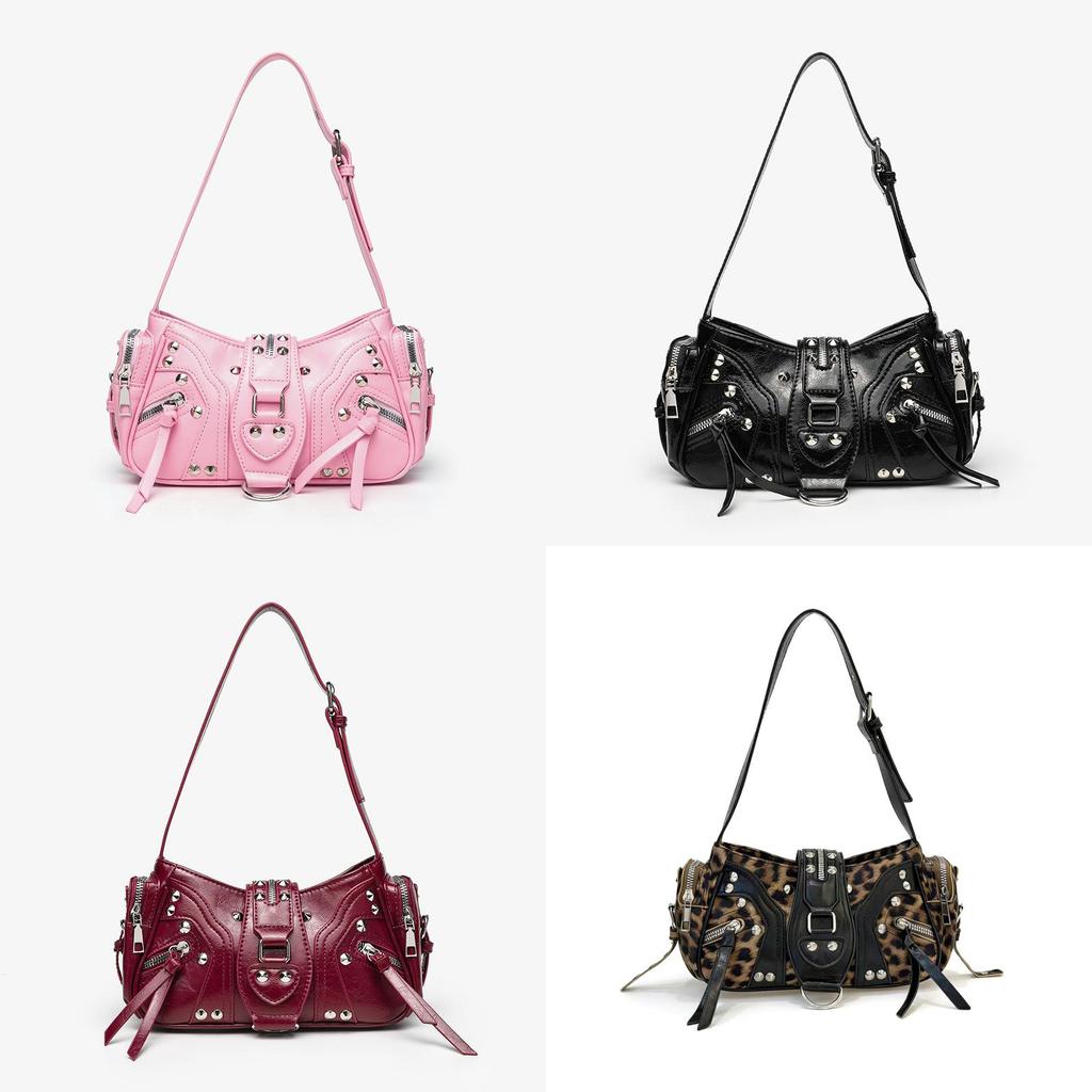 Pu Leather Leopard Print Crossbody Bag With Rivets And Tassels For Daily Use