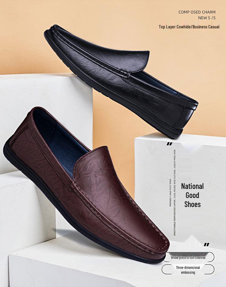 Men's Casual Slip-On Loafers - Flat Bottom Cowhide Moccasins for Spring/Summer