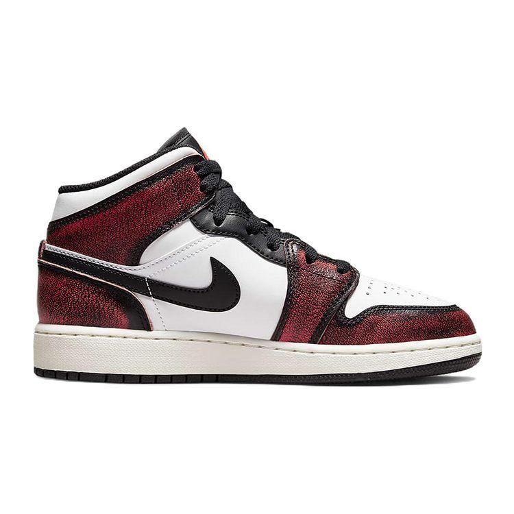 Air Jordan 1 Mid SE GS Wear-Away Kids Sneakers White Black Sail FB0568-006