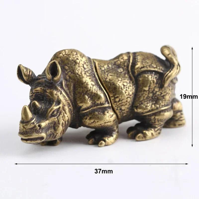 Pure Copper Miniatures Lucky Rhino Statue Figurines Desk Decorations Vintage Brass Animal Statue Home Decor Ornaments Crafts