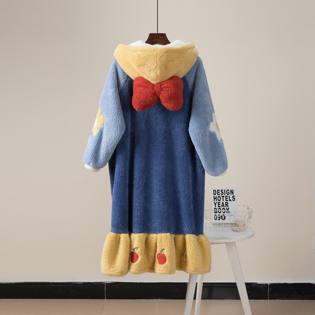 Women's Snow White Long Coral Fleece Pajama Set - Autumn/Winter Flannel Robe & Nightgown with Parent-Child Style