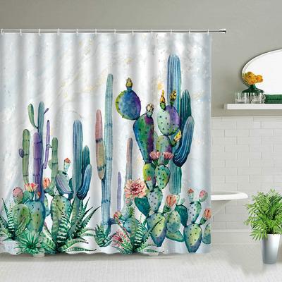 Rideaux Hower de Textile Aquarelle Fleur de Cactus Plantes Tropicales Motif Succulentes Colorées Ensemble Rideau de Douche de Salle de Bain