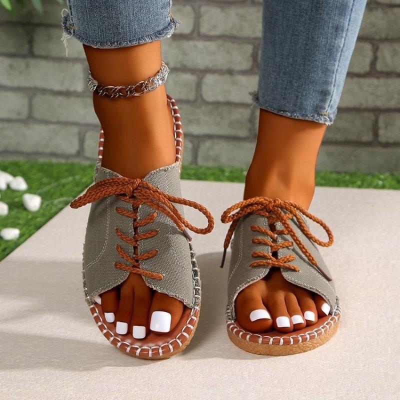 Lace-up Slippers Large-sized Women's Shoes Beach Sandals Slippers