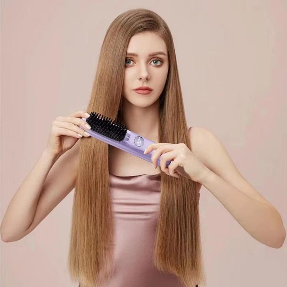 Anti-Scald Protection Electric Hair Straightener Brush USB Charging Hair Brush  Hair Styling