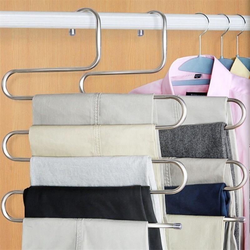 Multilayer Stainless Steel Magic Pants Hangers Space Savers Storage Rack for Hanging Jeans Scarf