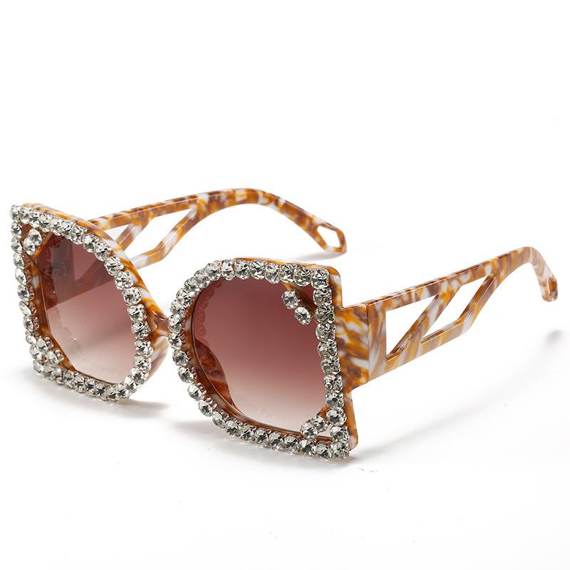 New cool diamond-encrusted large-frame square sunglasses travel photography street photography funny trend creative sunshade sunglasses