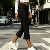 Women's Low Waist Folded Flared Capri Pants Stretchy Yoga Trousers Slim Fit Comfortable Casual Wear