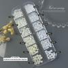 12-Grid High-Gloss Pearl Rice White Nail Art Decorations: 6-Piece Round and Half-Round Mixed Size Set