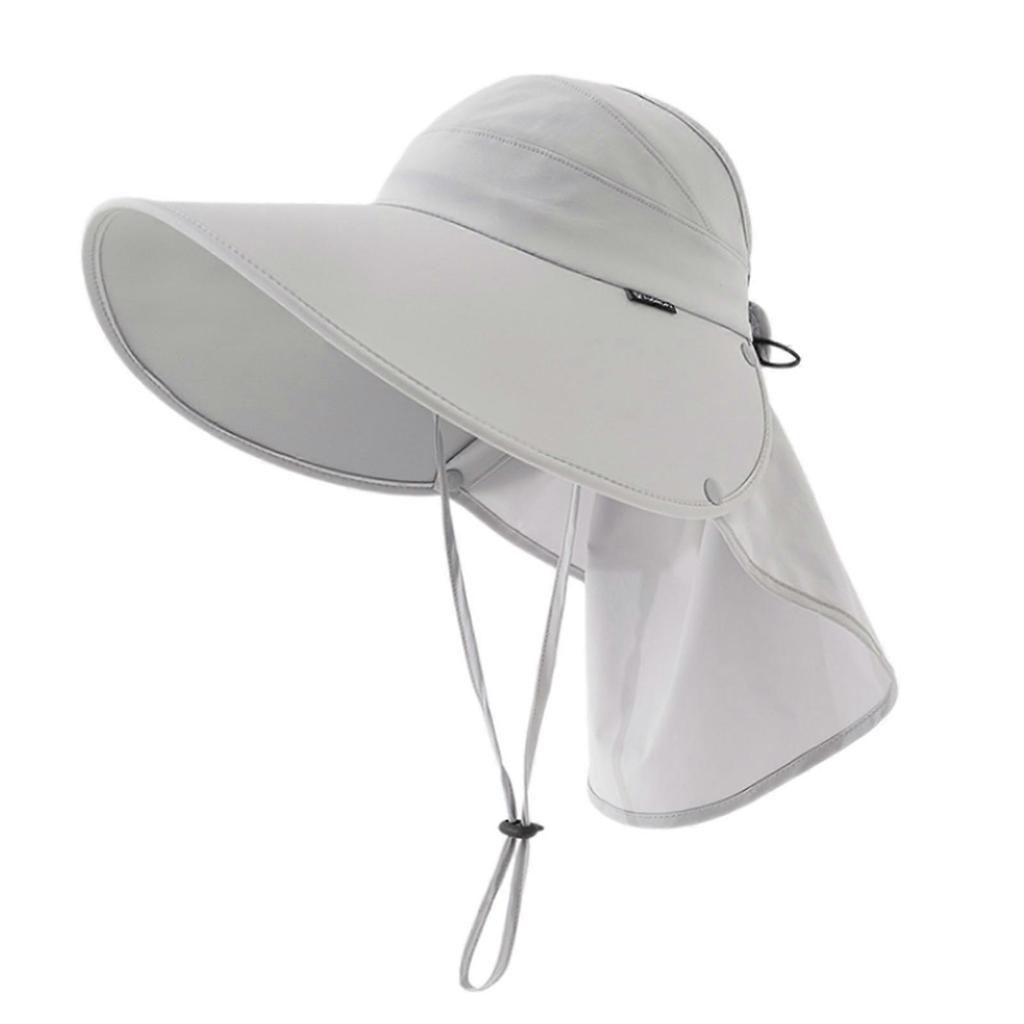Adult Unisex Sun Hat Wide Brims Sunshade Hat Breathable Open Top Hat with Neckcovers for Beach Outdoor Camping Fishing Light gray