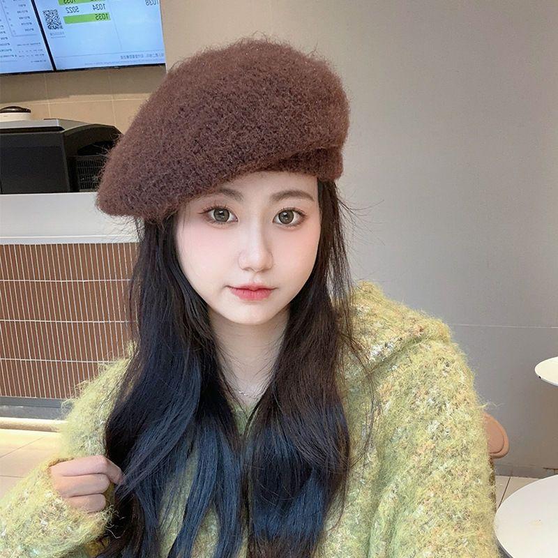 Women's Hat Knitted Autumn Winter Painter's Warm Plush Hat Wool Beret