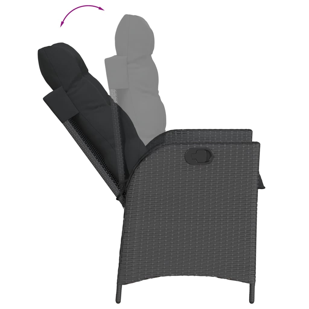 2 Piece Garden Armchair with Cushions Adjustable Black Poly Rattan