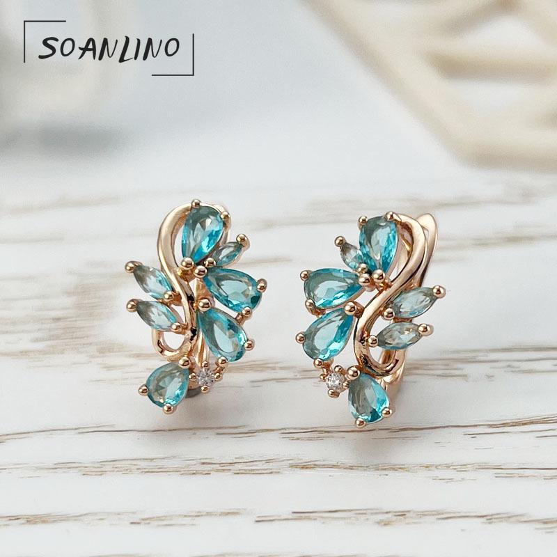 

SOANLINO Элегантные синие серьги с цветочным цирконом