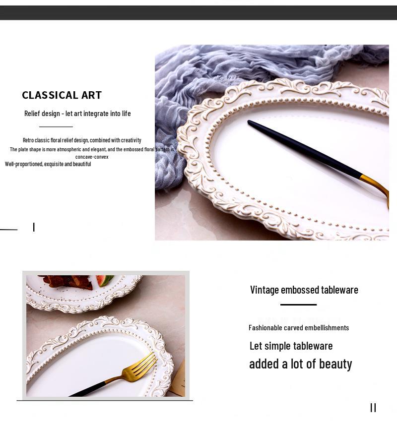 Ensemble de vaisselle en céramique style cour baroque: Vaisselle rétro européenne française avec assiettes à soupe, bols et assiettes plates