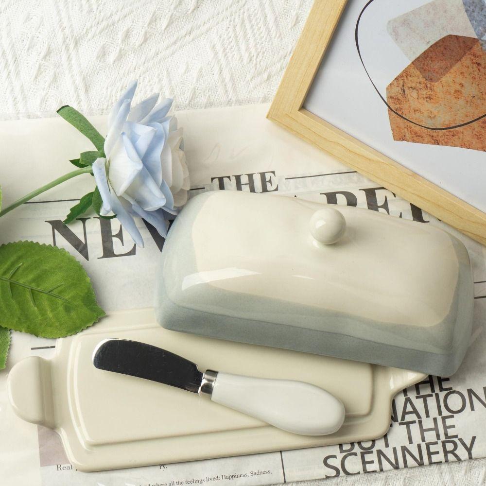 

Ceramic Butter Box Reusable Storage Tray Multi-Function Butter Dish Living Room бежевий